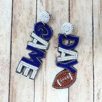 Emulily Beaded Game DayPost Earrings Handmade Game Day Earrings College Sport (Blue/White)