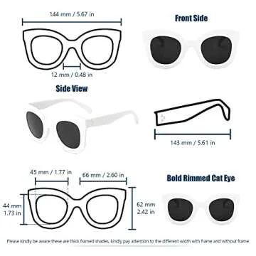Freckles Mark Thick Fashion Butterfly Sunglasses for Women Trendy Round Cat Eye Sun Glasses (White, 45)