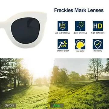 Freckles Mark Thick Fashion Butterfly Sunglasses for Women Trendy Round Cat Eye Sun Glasses (White, 45)