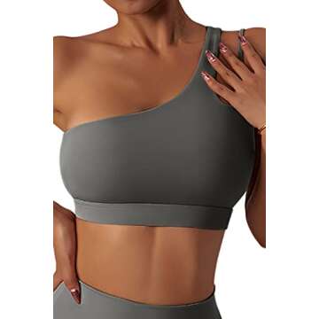 Mulisky One Shoulder Sports Bra for Women Sexy Cut Out Back Yoga Bra with Removable Cups Grey S