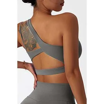 Mulisky One Shoulder Sports Bra for Women Sexy Cut Out Back Yoga Bra with Removable Cups Grey S