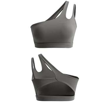 Mulisky One Shoulder Sports Bra for Women Sexy Cut Out Back Yoga Bra with Removable Cups Grey S
