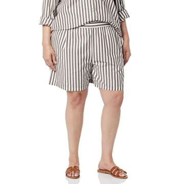 The Drop Women's Jada High Wiast Loose Fit Short, Coffee Bean Stripe, M