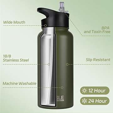 HASLE OUTFITTERS 32 oz Insulated Water Bottle Stainless Steel Double Walled Vacuum Sports Water Bott...