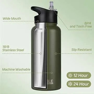HASLE OUTFITTERS 32 oz Insulated Water Bottle Stainless Steel Double Walled Vacuum Sports Water Bott...