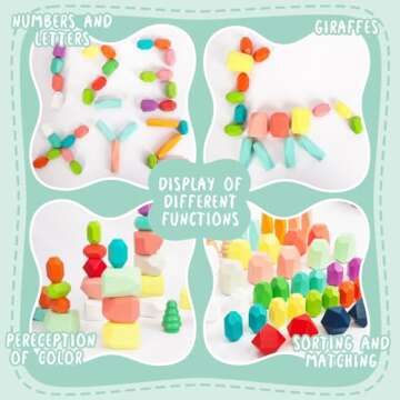 WOODENFUN 48 PCS Wooden Sorting Stacking Rocks Stones,Sensory Toddler Toys Learning Montessori STEM Toys, Building Blocks Game for Kids 3-6 Years Boy and Girl Birthday Gifts for Kids