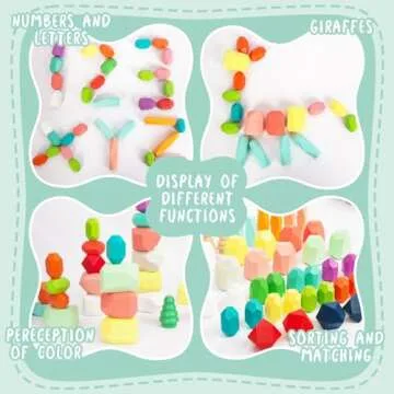 WOODENFUN 48 PCS Wooden Sorting Stacking Rocks Stones,Sensory Toddler Toys Learning Montessori STEM Toys, Building Blocks Game for Kids 3-6 Years Boy and Girl Birthday Gifts for Kids