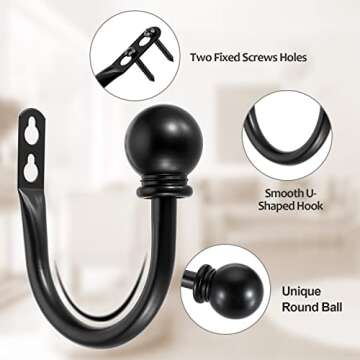 Sumnacon Set of 2 Metal Decorative Curtain Holdbacks, Wall Mounted Window Drapery Tiebacks for Bedro...