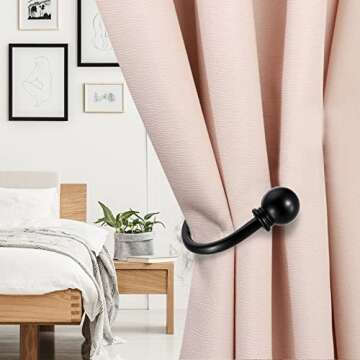 Sumnacon Set of 2 Metal Decorative Curtain Holdbacks, Wall Mounted Window Drapery Tiebacks for Bedroom, Livingroom, Office Come with Screws, Black