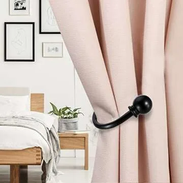 Sumnacon Set of 2 Metal Decorative Curtain Holdbacks, Wall Mounted Window Drapery Tiebacks for Bedroom, Livingroom, Office Come with Screws, Black