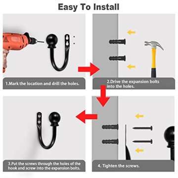 Sumnacon Set of 2 Metal Decorative Curtain Holdbacks, Wall Mounted Window Drapery Tiebacks for Bedroom, Livingroom, Office Come with Screws, Black