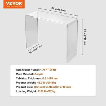 VEVOR Acrylic Console Table, Clear Acrylic End Table, Transparent Acrylic Side Table 38.2x15x29.3 inch, for Foyer, Living Room, Dining Room