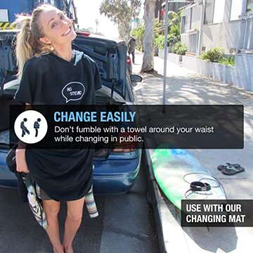 Ho Stevie! Surf Poncho - Warm and Soft - Easily Change in/Out of Wetsuit Without Towel Falling Down (Black)