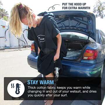 Ho Stevie! Surf Poncho - Warm and Soft - Easily Change in/Out of Wetsuit Without Towel Falling Down (Black)