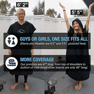 Ho Stevie! Surf Poncho - Warm and Soft - Easily Change in/Out of Wetsuit Without Towel Falling Down (Black)