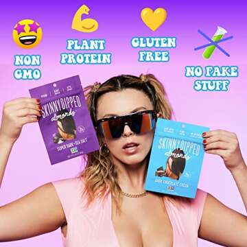 SkinnyDipped Chocolate Lovers Dark Chocolate Cocoa/Super Dark + Sea Salt Almond Variety Pack, Healthy Snack, Plant Protein, Gluten Free, 3.5 oz Resealable Bags, Pack of 5