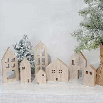 Charming Wooden House Set for Holiday Decor (Set of 7)