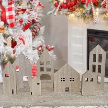 Charming Wooden House Set for Holiday Decor (Set of 7)