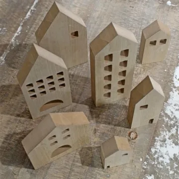 Charming Wooden House Set for Holiday Decor (Set of 7)