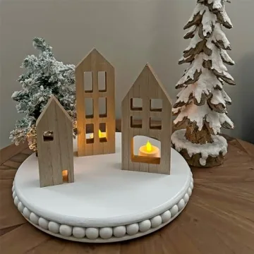 Charming Wooden House Set for Holiday Decor (Set of 7)