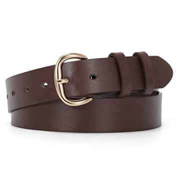 Chic JASGOOD Women's Coffee Faux Leather Belt - Versatile Gold Buckle Fashion Accessory