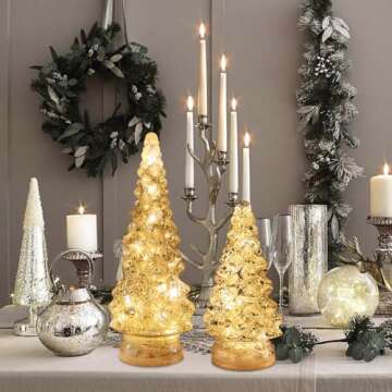 PHITRIC Christmas Decorations Indoor, 2 PCS Sparkling Glass Christmas Tree Table Decorations with LE...