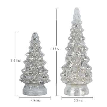 PHITRIC Christmas Decorations Indoor, 2 PCS Sparkling Glass Christmas Tree Table Decorations with LED Lights, Lighted Xmas Tree Decorations with Timer for Home Mantel Shelf Table Decor
