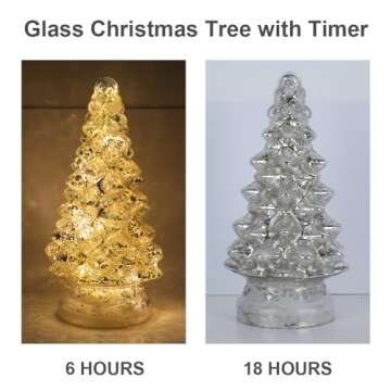 PHITRIC Christmas Decorations Indoor, 2 PCS Sparkling Glass Christmas Tree Table Decorations with LED Lights, Lighted Xmas Tree Decorations with Timer for Home Mantel Shelf Table Decor