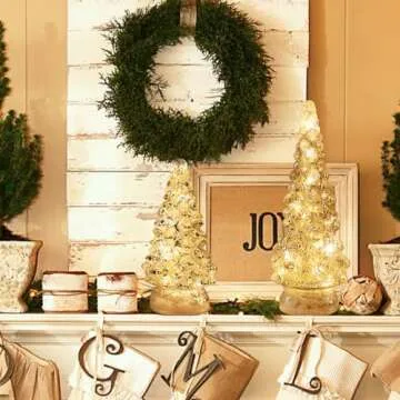 PHITRIC Christmas Decorations Indoor, 2 PCS Sparkling Glass Christmas Tree Table Decorations with LED Lights, Lighted Xmas Tree Decorations with Timer for Home Mantel Shelf Table Decor