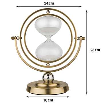 KSMA Brass-Tone 30 Minutes Rotating Sand Hourglass,Metal Glass Sand Timer for Vintage Home Décor Wedding Gift (30 Minutes)