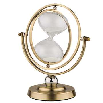 KSMA Brass-Tone 30 Minutes Rotating Sand Hourglass,Metal Glass Sand Timer for Vintage Home Décor Wedding Gift (30 Minutes)