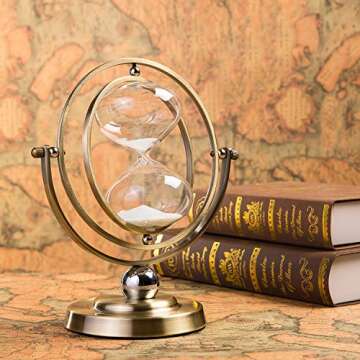 KSMA Brass-Tone 30 Minutes Rotating Sand Hourglass,Metal Glass Sand Timer for Vintage Home Décor Wedding Gift (30 Minutes)