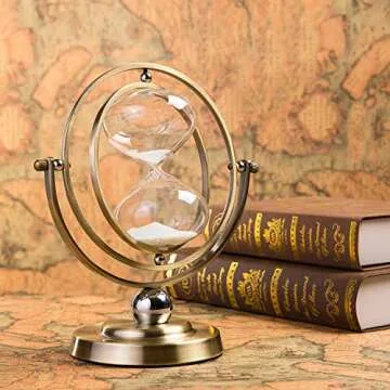 KSMA Brass-Tone 30 Minutes Rotating Sand Hourglass,Metal Glass Sand Timer for Vintage Home Décor Wedding Gift (30 Minutes)