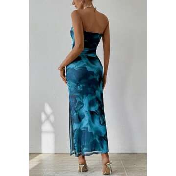 PRETTYGARDEN Women's Summer Maxi Bodycon Dresses Strapless Tube Top Printed Long Party Club Slit Dre...