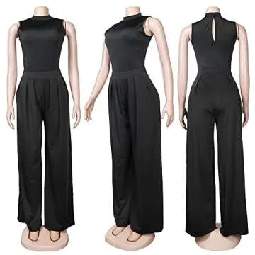 Molilove Women's 2 Piece Outfits Sexy Sleeveless Jumpsuit Two Piece Pants Set Women 2 Piece Outfit Womens Two Piece Outfits