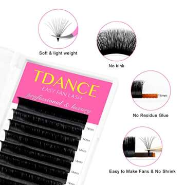 TDANCE Easy Fan Lash Extension Blooming Volume Eyelash Extensions C CC D DD J B L Curl 0.03-0.12mm T...