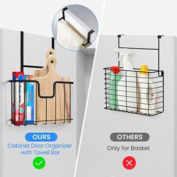 ORLESS 2-Pack Kitchen Cabinet Door Organizer, Over Cabinet Door Organizer with Towel Bars, Cabinet Door Storage for Cutting Board, Foil, Plastic Wrap, Baking Sheet, Cookie Sheet, Black