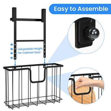 ORLESS 2-Pack Kitchen Cabinet Door Organizer, Over Cabinet Door Organizer with Towel Bars, Cabinet Door Storage for Cutting Board, Foil, Plastic Wrap, Baking Sheet, Cookie Sheet, Black