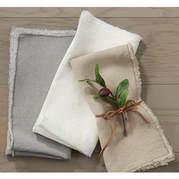 Saro Lifestyle Fringe Linen Napkins Set of 4 Eco-Friendly