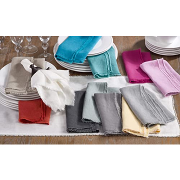 Saro Lifestyle Fringe Linen Napkins Set of 4 Eco-Friendly