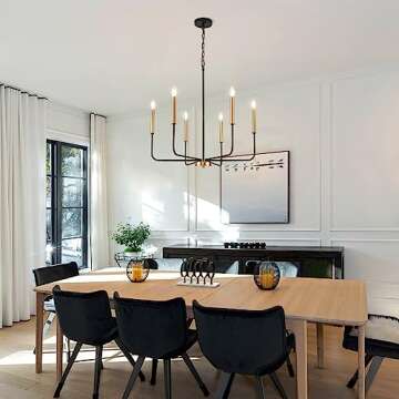 ONESMING Modern Black and Gold Chandelier for Dining Room,Metal 6-Light Kitchen Light Fixtures,Farmhouse Candle Hanging Pendant Lights for Living Room Entryway Foyer Bedroom (Bulb Not Included)