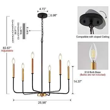 ONESMING Modern Black and Gold Chandelier for Dining Room,Metal 6-Light Kitchen Light Fixtures,Farmhouse Candle Hanging Pendant Lights for Living Room Entryway Foyer Bedroom (Bulb Not Included)