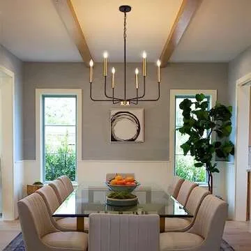 ONESMING Modern Black and Gold Chandelier for Dining Room,Metal 6-Light Kitchen Light Fixtures,Farmhouse Candle Hanging Pendant Lights for Living Room Entryway Foyer Bedroom (Bulb Not Included)