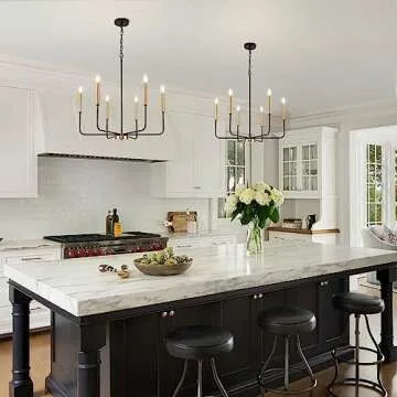 ONESMING Modern Black and Gold Chandelier for Dining Room,Metal 6-Light Kitchen Light Fixtures,Farmhouse Candle Hanging Pendant Lights for Living Room Entryway Foyer Bedroom (Bulb Not Included)