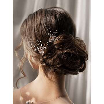 SWEETV 2Pcs Wedding Hair Pins Bridal Rhinestone Wedding Hair Accessories Hair Pieces for Brides Bridesmaid,Rose Gold