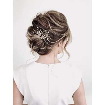 SWEETV 2Pcs Wedding Hair Pins Bridal Rhinestone Wedding Hair Accessories Hair Pieces for Brides Bridesmaid,Rose Gold