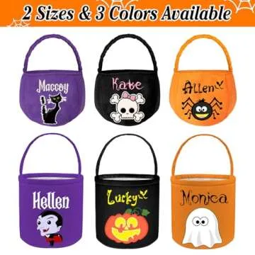 Personalized Halloween Bucket Basket Bags for Trick or Treat with Name Customized Halloween Bucket C...