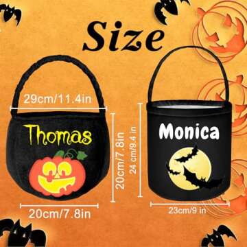 Personalized Halloween Bucket Basket Bags for Trick or Treat with Name Customized Halloween Bucket Candy Basket Gift for Kids Boys Girls