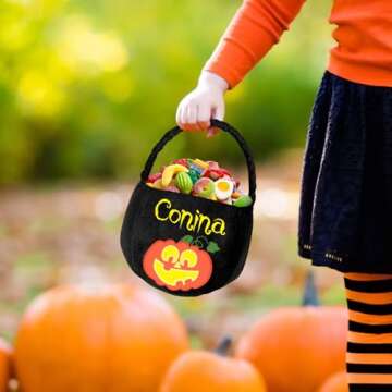 Personalized Halloween Bucket Basket Bags for Trick or Treat with Name Customized Halloween Bucket Candy Basket Gift for Kids Boys Girls