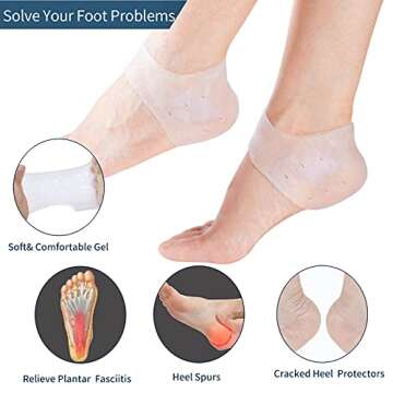 GQTJP Silicone Heel Protector Heel Cups, Heel Pads for Plantar Fasciitis Relief, Heel Sleeves for Heel Spurs, Heel Pain, Heal Dry Cracked Heels, Achilles Tendinitis (White - 2 Pairs)